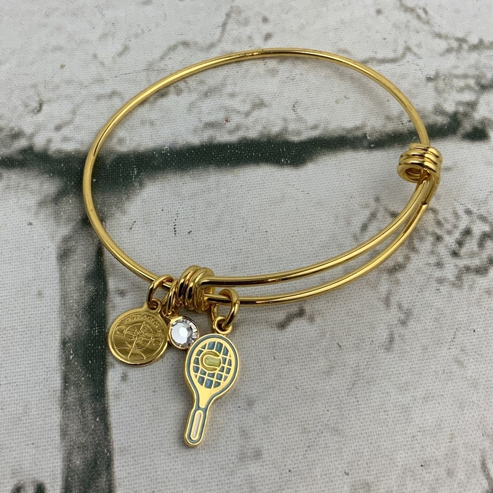 Halos And Glories Tennis Charm Bracelet Gold Toned Slide‎ Rhinestone Jewelry